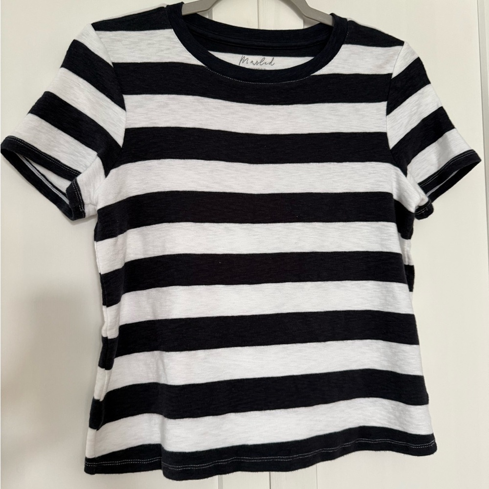 Marled Navy Blue and White Striped Women’s T-Shirt